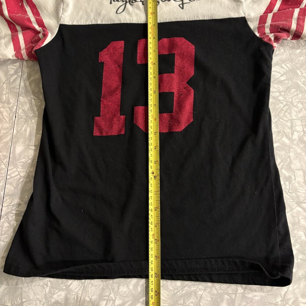 Taylor Swift Red Tour V-Neck 13 Tshirt, Football Jersey Style Juniors Sz L - Picture 6 of 6